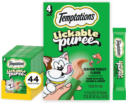 Temptations Creamy Puree Squeezable Lickable Cat Treats, Wet Cat Treats with Salmon, 0.42 Oz. Tubes, 24 Count - Packaging May Vary30