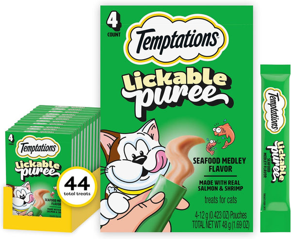 Temptations Creamy Puree Cat Treats, Chicken, Salmon & Tuna, 24 Count | under 15 Calories per Tube, Great for Senior Cats, No Chewing Required, No Added Sugar, Fillers, or Artificial Preservatives31