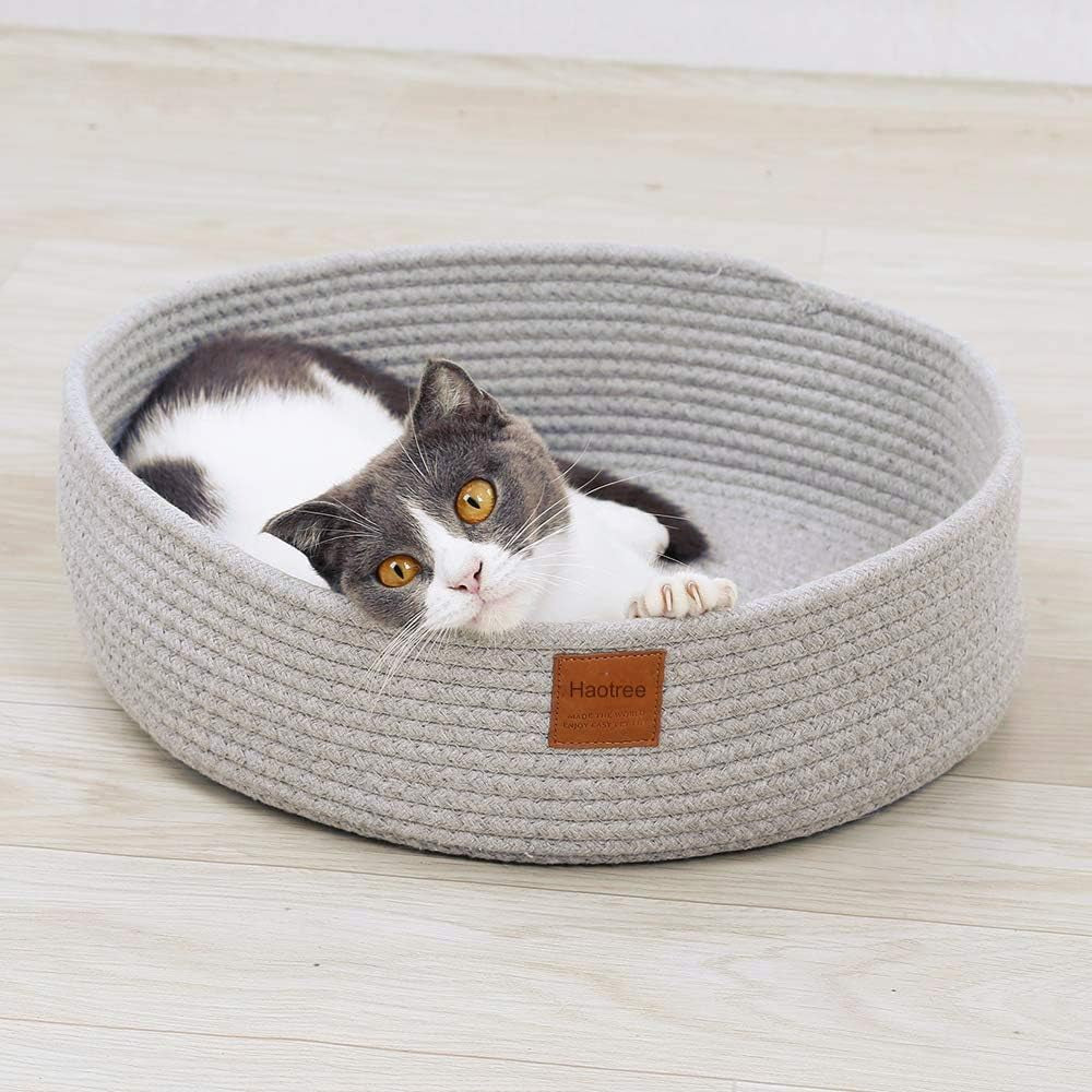large-cat-bed-basket-round-cotton-rope-woven-calming-rope-bed-sleep-surface-17-7-inches45-cm-cozy-scratching-indoor-pet-bed-for-a-large-cat-or-2-small-cats-fit-up-to-20-lbs-pets-washable-grey