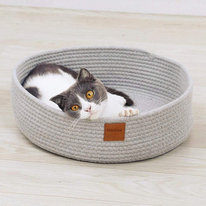 Large Cat Bed Basket round Cotton Rope Woven - Calming Rope Bed Sleep Surface 17.7 Inches(45 Cm),Cozy Scratching Indoor Pet Bed for a Large Cat or 2 Small Cats,Fit up to 20 Lbs Pets,Washable,Grey6