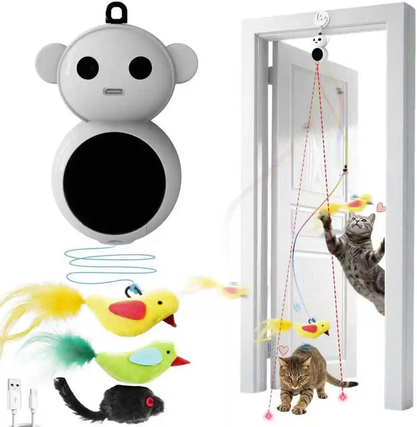 Interactive Cat Toys for Indoor Cats - Automatic Laser Cat Toys, Flying Bird Feather Cat Wand Toy, Best Kitten & Adult Cat Enrichment Stimulation Toy Hanging Electric Kitty Toys for Bored Cats (Beige)10