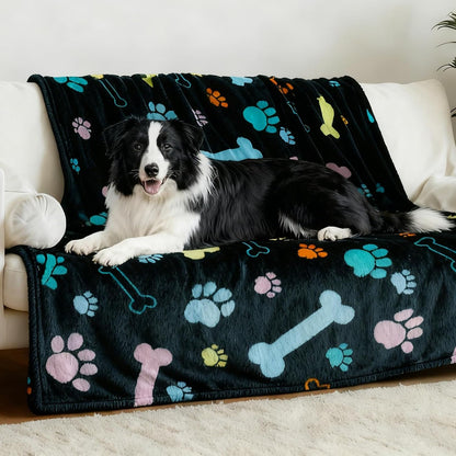 Rezutan Blanket for Large Dogs, Cat Flannel Washable Soft Pet Mat Throw Cover for Kennels-Beds, Sofas, Furniture Protection, Cute Paw Pattern, Black, 50X40 Inch32