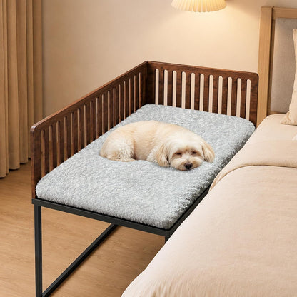 Beside Dog Bed,2 Wood Side Panel Adjustable Height Dog Bunk Beds,39''X27'' Metal Dogs Bed Frame with Cushion,Large7