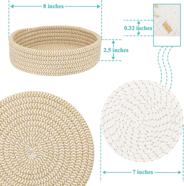 Trivets for Hot Dishes, Pots and Pans, Hot Pads with Storage Basket, Pot Holders for Kitchen, Heat Resistant Mat Protect Counter Home Essentials, Farmhouse Decor (Mix Brown 5 PCS)3