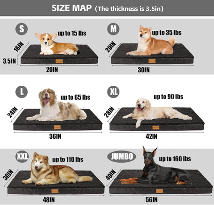 Patas Lague Orthopedic Dog Bed Large Sized Dog 36''X24'',Soft Waterproof Egg Crate Foam Medium Pet Crate Beds Mat with Removable Washable Cover and Non-Slip Bottom, Black5