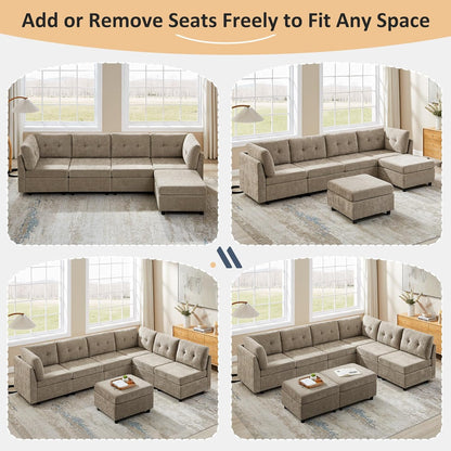Sectional U-Shaped Sofa for Living Room, Modualr Sofa Couch, Camel | 91" W Modular Sectional Sofa, 3 Seater Couches with Ottoman, Chenille Sofa for Living Room, Apartment, Office7
