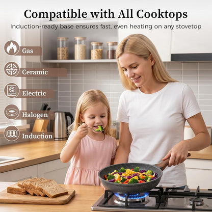 10 Inch Granite Nonstick Frying Pan, Induction Ready, Non-Toxic | PFOA/PFOS Free Scratch Resistant with Stay-Cool Handle Omelette Pan for All Stovetops3