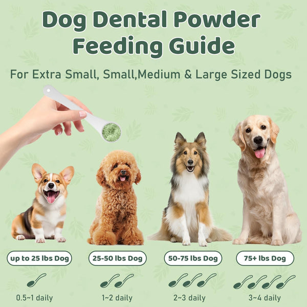 Dog Teeth Cleaning Powder, Dog Dental Powder, Dog Dental Care, Targets Tartar & Bad Breath & Reduces Plaque, Dental Powder for Dog Teeth Cleaning, Green4