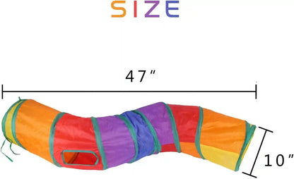 Icagy Cat Tunnel Toys for Indoor Cats Kittens Rabbits, Pet Toy Play Tunnels | Interactive Crinkle Pop up Tunnel Toys, Relieve Cat Boredom, Rainbow 47" Shape S4