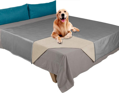 Ameritex Pet Bed Blanket Reversible 100% Waterproof Velvet Super Soft for Sofa and Bed (82X102 Inches, Cream+Sand)19