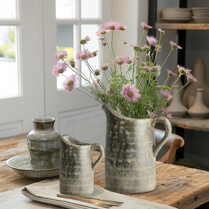 Luxenhome 8.5'' Brown Pitcher Terracotta Vases, Farmhouse Ceramic Vase | Rustic Flower Vase, Living Room Decor, Unique Pottery Dining Table Decor, Home Décor Accents4