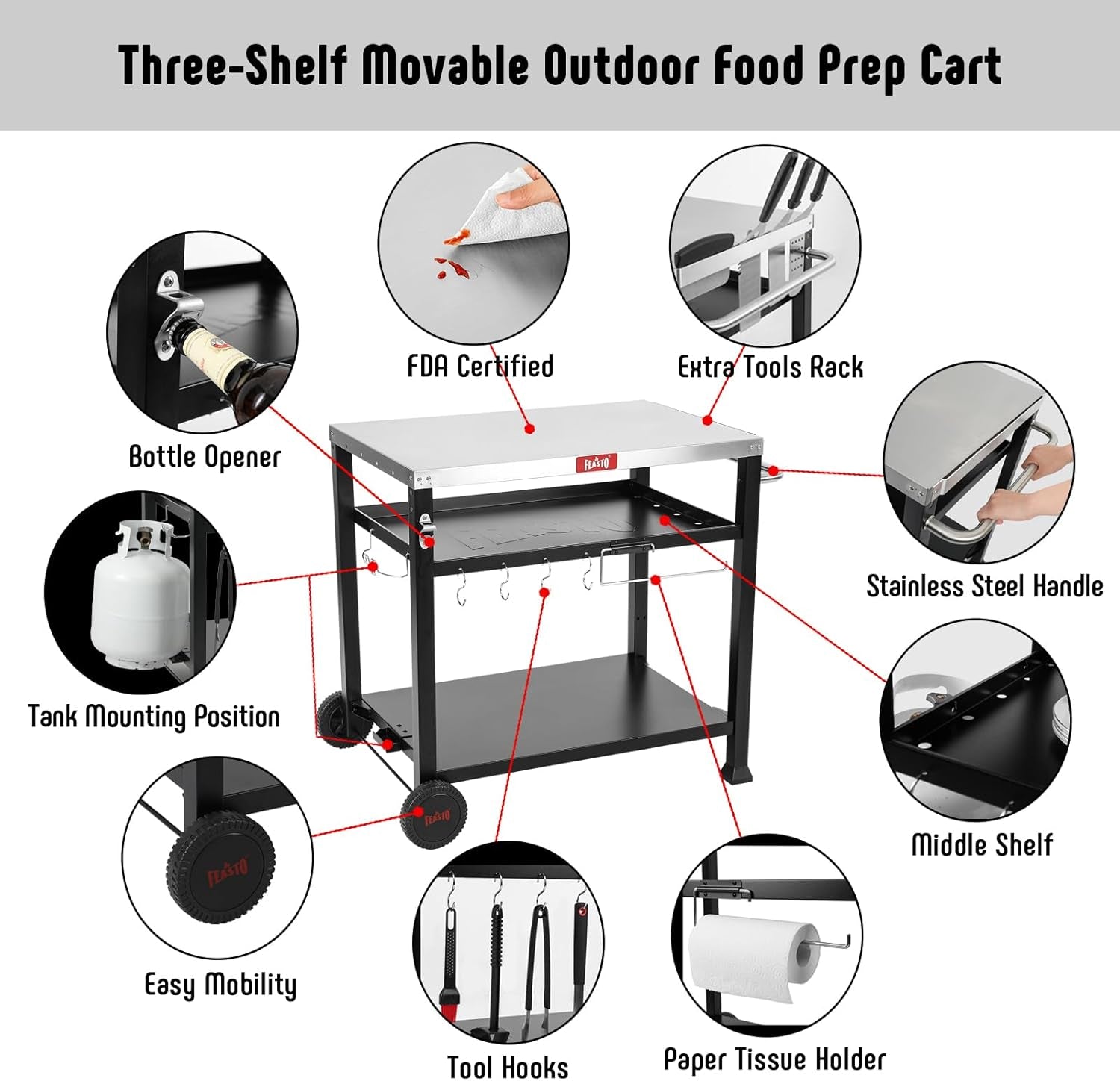 3-shelf-pizza-oven-table-outdoor-grill-cart-33-5-x-21-7-black-stainless-tabletop-with-tank-hook-for-pizza-ovens-griddles-heavy-duty-prep-station-for-patio-bbq-and-deck-parties