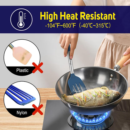 Silicone Spatula Set of 2 Heat-Resistant 600°F & Bpa-Free Kitchen Saptulaturner with Stainless Steel Handles, Slotted & Solid Spatulas for Nonstick Cookware, 13.7 Inch, Classic Blue5