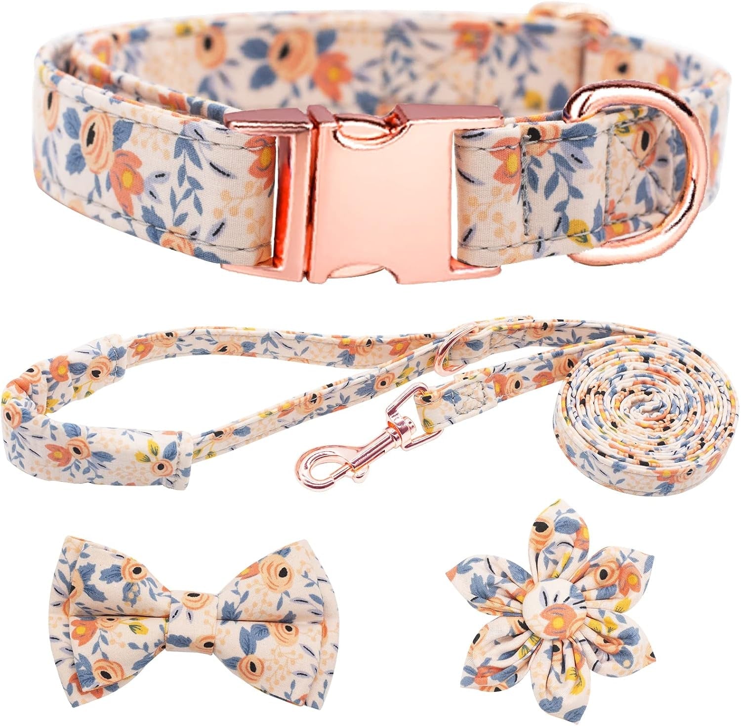 dog-collar-and-leash-set-girls-adjustable-puppy-collars-with-floral-bow-tie-for-small-medium-large-female-dogs-orange-flower-s