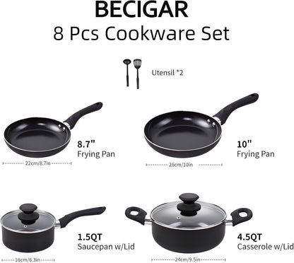 8 Pcs Ceramic Pots and Pans Set | Nonstick Cookware Set, Design for Kitchen & Camping & RV Cooking, Include Frying Pans, Saucepans with Lids, Shovel and Ladle2