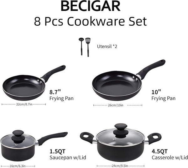 8 Pcs Ceramic Pots and Pans Set | Nonstick Cookware Set, Design for Kitchen & Camping & RV Cooking, Include Frying Pans, Saucepans with Lids, Shovel and Ladle2