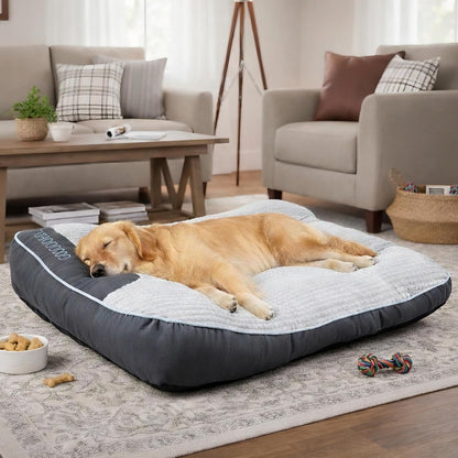 XL Dog Bed for Large Dogs up to 110 Lbs, Orthopedic Extra Giant Dog Sofa with Thick Plush Crate Mat & Bolster Pillow, Fluffy Washable Bed for Senior & Arthritic Dogs, Non-Slip Bottom, Grey 47"X37"1