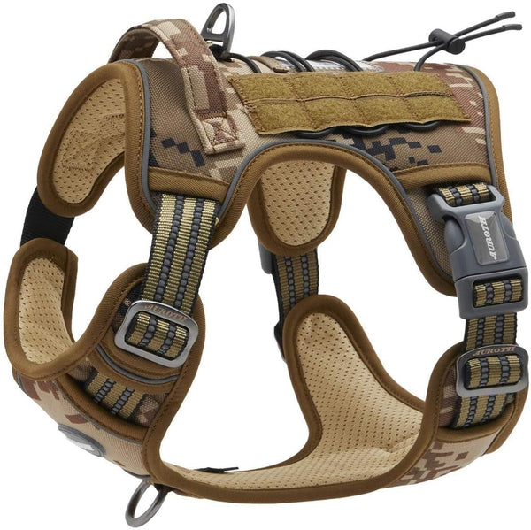 Auroth Tactical Dog Harness for Large Dogs No Pull Adjustable Pet Harness Reflective K9 Working Training Easy Control Pet Vest Military Service Dog Harnesses Army Yellow L19