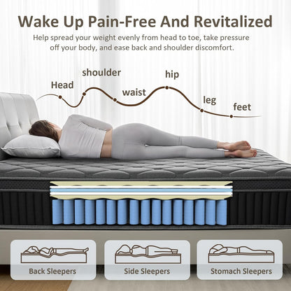 Queen Mattress, 12 Inch Hybrid Queen Size Mattress in a Box, Soft and Breathable Fabric, Medium Firm, Low Motion Transfer, Strong Edge Support4