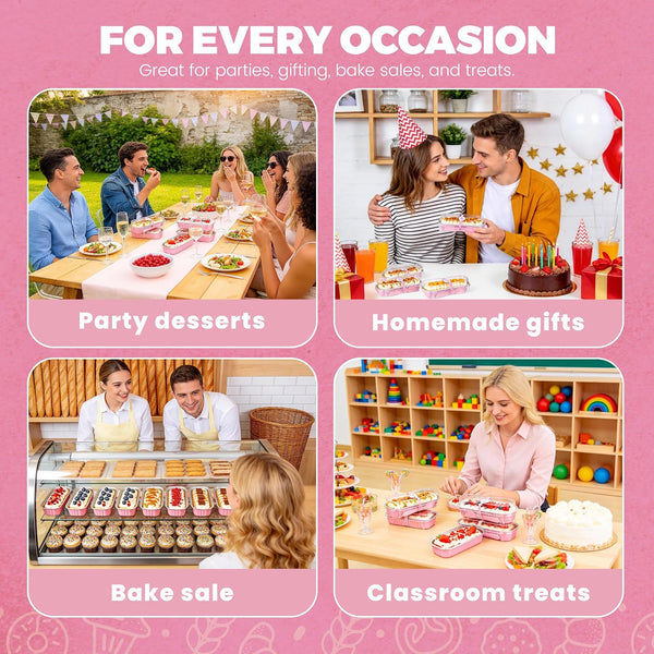 Mini Loaf Pans with Lids, 50 Pack Pink 6.8Oz for Party Favors | Fits Tartlets, Pudding Desserts, Loaf Slices and Sweet Samples; Single-Base Workflow Helps Limit Dish Handling.8