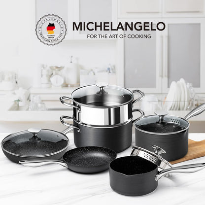 Hard Anodized Cookware Set - 10 Pcs Non Stick Pots and Pans Set with Granite Interior, Induction Cookware Set with Steamer Insert7