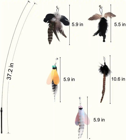 Yauende Cat Feather Toys, Indoor Cat Interactive Toys, 2 PCS Flexible Wire and 5 PCS Cat Feather Toys, for Bored Indoor Cats, Indoor Cat Chase Toys2