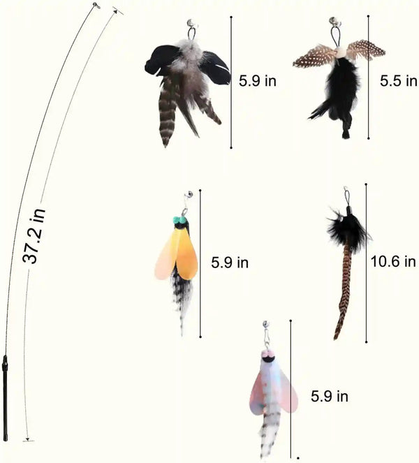 Yauende Cat Feather Toys, Indoor Cat Interactive Toys, 2 PCS Flexible Wire and 5 PCS Cat Feather Toys, for Bored Indoor Cats, Indoor Cat Chase Toys2
