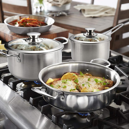 6Pcs Pots and Pans Set, Stainless Steel Pot Set, Nonstick Kitchen Cookware Set, Induction Pots Set with Stay-Cool Handle, Works with Electric and Gas Cooktops, Dishwasher Safe7