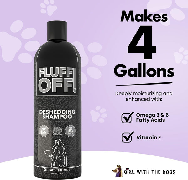 Fluff Off! by Girl with the Dogs, Natural Deshedding Dog & Cat Shampoo, 16 Oz, Made in USA, 8 Wks+7