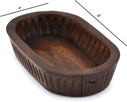 Mango Wood Decorative Bowls for Home Décor, Decorative Long Wooden Bowl for Table Centerpiece (10" X 6" X 2")5