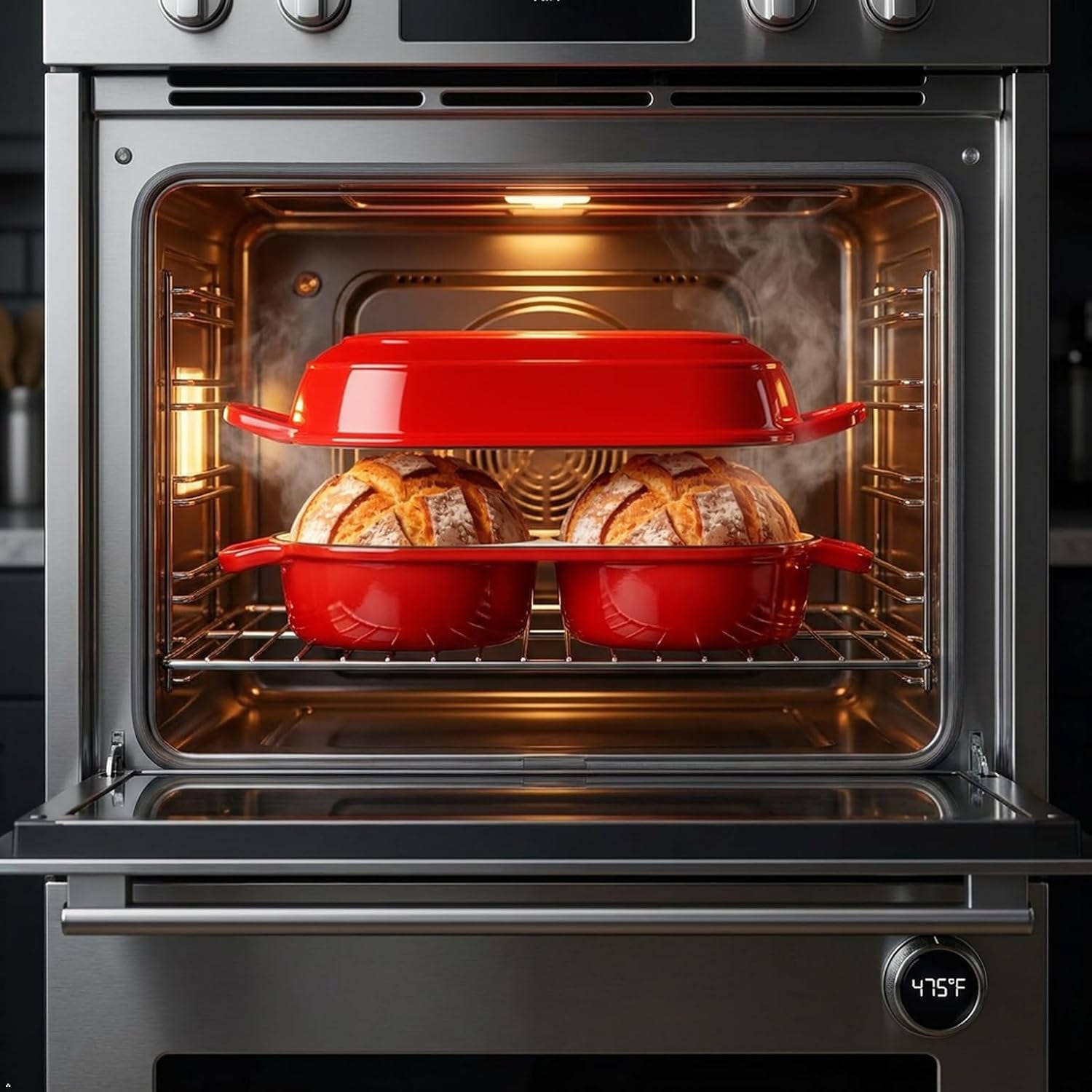 enameled-cast-iron-mini-double-dutch-oven-with-lid-dual-chamber-small-sourdough-loaf-pans-nonstick-bread-pot-for-sourdough-baking-fits-oven-induction-cooktop-red-2-2qt