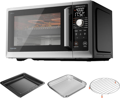 Optichef Pro Air Fryer Combo Countertop Microwave Oven, 1.0 Cu.Ft | Origin Inverter, Chefdefrost, 27 Auto Menus, 10 Power Levels, for Home Kitchen, 1000W, Black Stainless Steel1