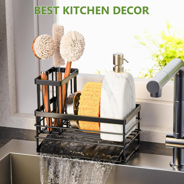 Sink Caddy Sponge Holder for Kitchen with Brush Holder and Stainless Steel Self Drain Tray, Rustproof Kitchen Sink Organizer for Sponge, Soap Dispenser Storage Accessories7