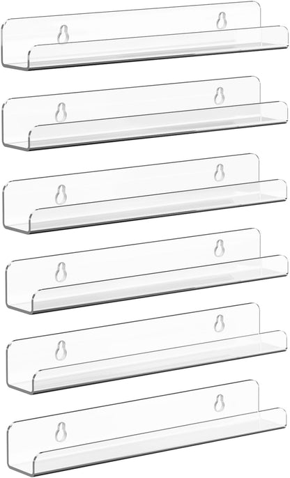 Vinyl Record Shelf Wall Mount, 6 Pack 12 Inch Clear Acrylic Album Record Holder Display, Kids Bookshelf, Floating Wall Shelves for Bathroom, Bedroom, Living Room, Kitchen (Clear-6Pcs)4