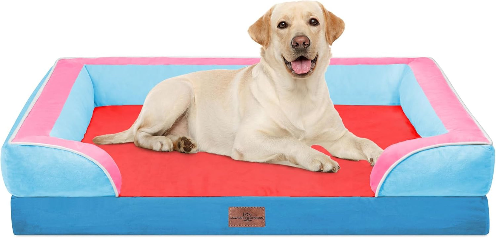 comfort-expression-orthopedic-dog-bed-for-extra-large-dogs-with-bolster-waterproof-dog-couch-bed-with-washable-cover-non-slip-bottom-supportive-egg-crate-foam-xl-pet-bed-42x30-inch