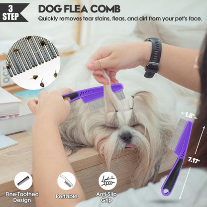 Bonteck Dog Slicker Brush for Dogs Grooming Kit 5PCS Long Haired Doodles | Goldendoodles Poodles, Skin Friendly Deshedding, Comb and Rake, Removes Undercoat, Professional Detangling, Large, Purple6
