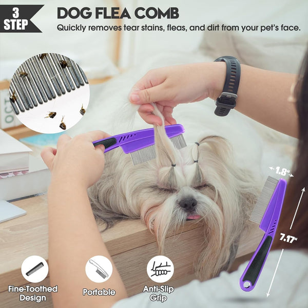 Bonteck Dog Slicker Brush for Dogs Grooming Kit 5PCS Long Haired Doodles | Goldendoodles Poodles, Skin Friendly Deshedding, Comb and Rake, Removes Undercoat, Professional Detangling, Large, Purple6