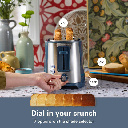 Extra-Wide Slot 2 Slice Toaster with Bagel & Defrost Buttons | Browning Control with 7 Shades | Auto Shutoff | Toast Boost | Slide-Out Crumb Tray | Kitchen Makeover Blue | 226343