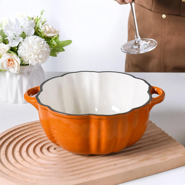 Cast Iron Dutch Oven, Pumpkin Shape Casserole Cooking Pot with Lid | Non-Stick Soup Pots Halloween Cooking Pot Enamel Cookware Crock Pots for Soup Porridge Stew8
