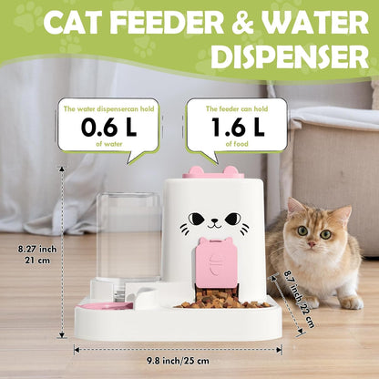 1.6L Auto Gravity Pet Feeder and 0.6L Water Dispenser Set, Automatic Cat Food and Water Dispenser, Gravity Pet Feeder for Small Medium Dog Puppy Cat Kitten (Pink)2