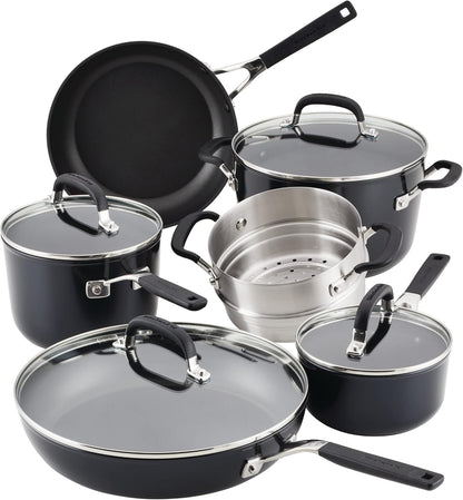 Kitchenaid Hard Anodized Nonstick Cookware/Pots and Pans Set, 10 Piece - Matte Black9