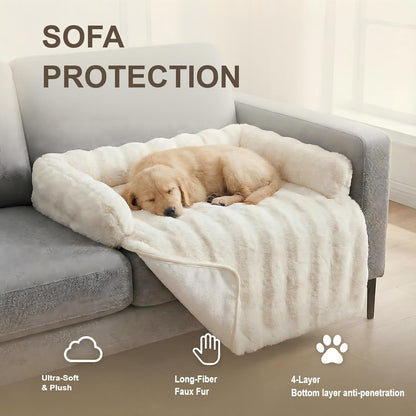 Calming Dog Bed for Couch, 29.5 X 29.5 Inch, Dog Sofa Mat, Machine Washable | 3-Sided Bolster, Faux Rabbit Fur Plush, Non Slip Bottom, Water Resistant Furniture Protector for Small Medium Dogs & Cats6
