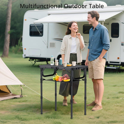 Folding Camping Table, 24"X 16" Adjustable Height Small Folding Table | with Storage Net, Aluminum Compact Folding Table, Lightweight, Portable Table for Outdoor Travel Cooking Picnic, Pure Black2