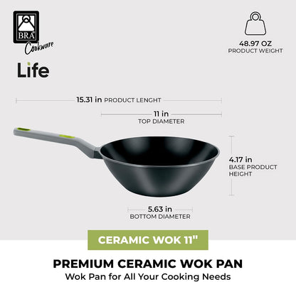 COOKWARE Life Ceramic Nonstick Wok | 11 Inches 6.6 Quarts Cast Aluminum | 11In 6.6Qt Cast Aluminum Stir-Frypan | 3Layer Ceramic Nonstick Asian Frypan | PFOA Free | Soft-Touch Handle | All Cooktop2