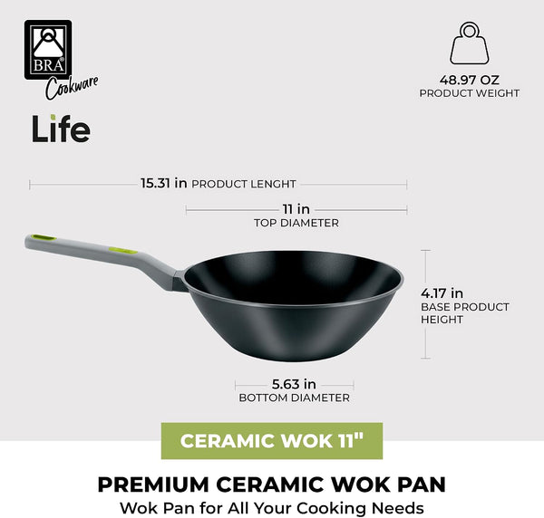 COOKWARE Life Ceramic Nonstick Wok | 11 Inches 6.6 Quarts Cast Aluminum | 11In 6.6Qt Cast Aluminum Stir-Frypan | 3Layer Ceramic Nonstick Asian Frypan | PFOA Free | Soft-Touch Handle | All Cooktop2