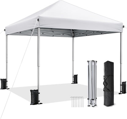 10X10 Pop up Canopy Tent with One-Push Center Lock,White | 3 Adjustable Heights, Carry Bag Included, Tents for Camping, Backyard, Beach, Parties and Outdoor Events1
