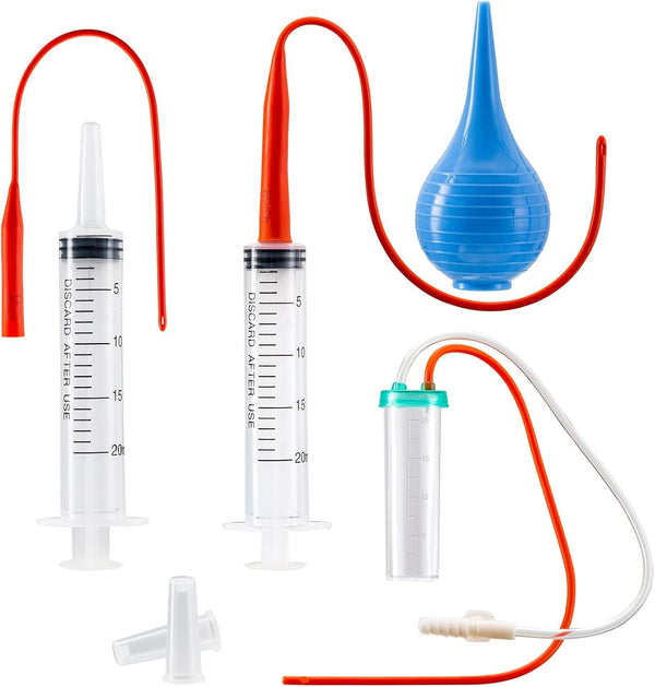 REDDOUDOU Newborn Puppy Kitten Small Animal Sterile Mucus Extractor Suction Catheter, Animal Kid Puppy Kitten Tube Feeding Kit 8 FR Red Feeding Tubes with 20Ml Syringes and Bulb Aspirator1