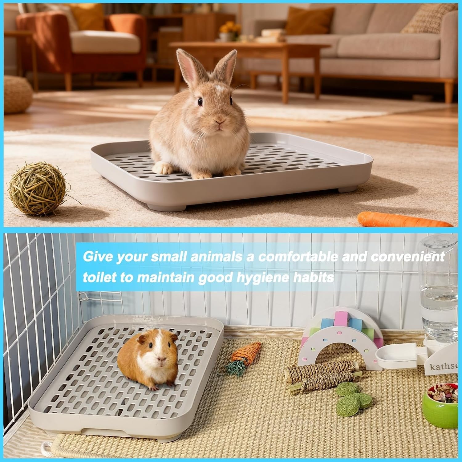 kathson-rabbit-litter-box-bunny-potty-trainer-tray-guinea-pig-litter-box-with-grid-small-animal-toilet-for-bunny-guinea-pigs-ferret-cats-chinchilla-grey-large