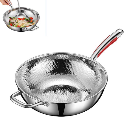 Titanium Hammered Wok, 2026 New Upgrade Non Stick No Coating Titanium Frying Pans for Cooking, Ultra-Durable, Scratch-Resistant, Safe for Oven, Induction & Cooktops,No Lid,11.81In1