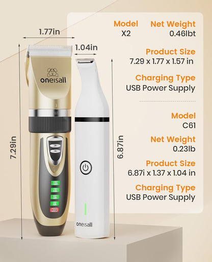 Oneisall Dog Clippers and Paw Trimmer Kit for Small Large Dogs Cats | Low Noise, Powerful Motor, Cordless & Long Battery Life, Simple for Beginners, 6 Guide Combs, Removable & Rinsable Blade7